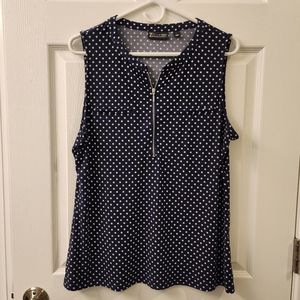 New York and Company Polka Dot Sleeveless Top with Half Zipper in front.  Size L